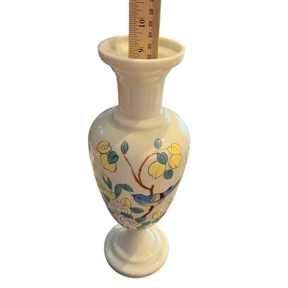 Antique Bristol Glass Victorian Gray Hand Painted Vase Bird Flowers Butterfly - Picture 5 of 10